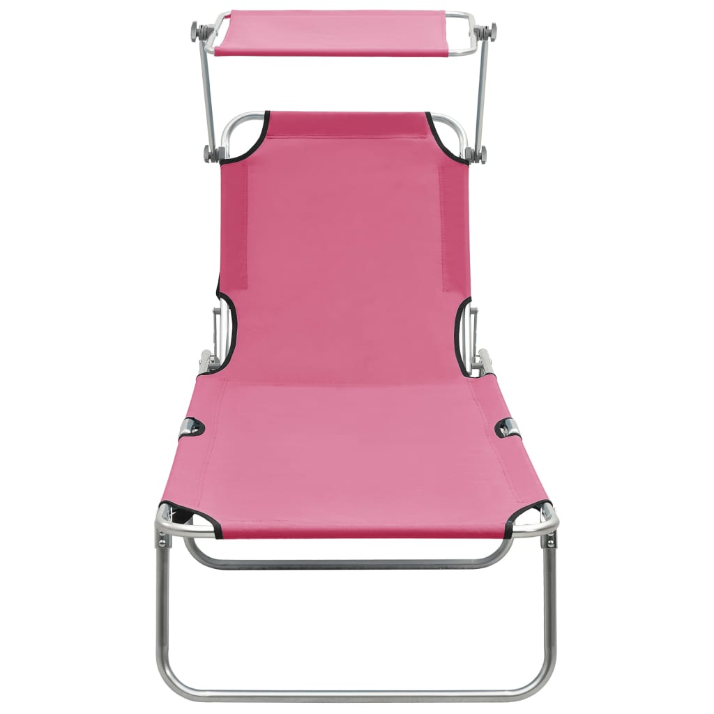 Ligbed inklapbaar met luifel aluminium roze