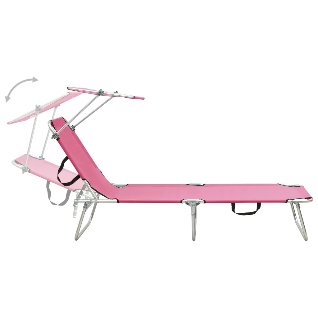 Ligbed inklapbaar met luifel aluminium roze