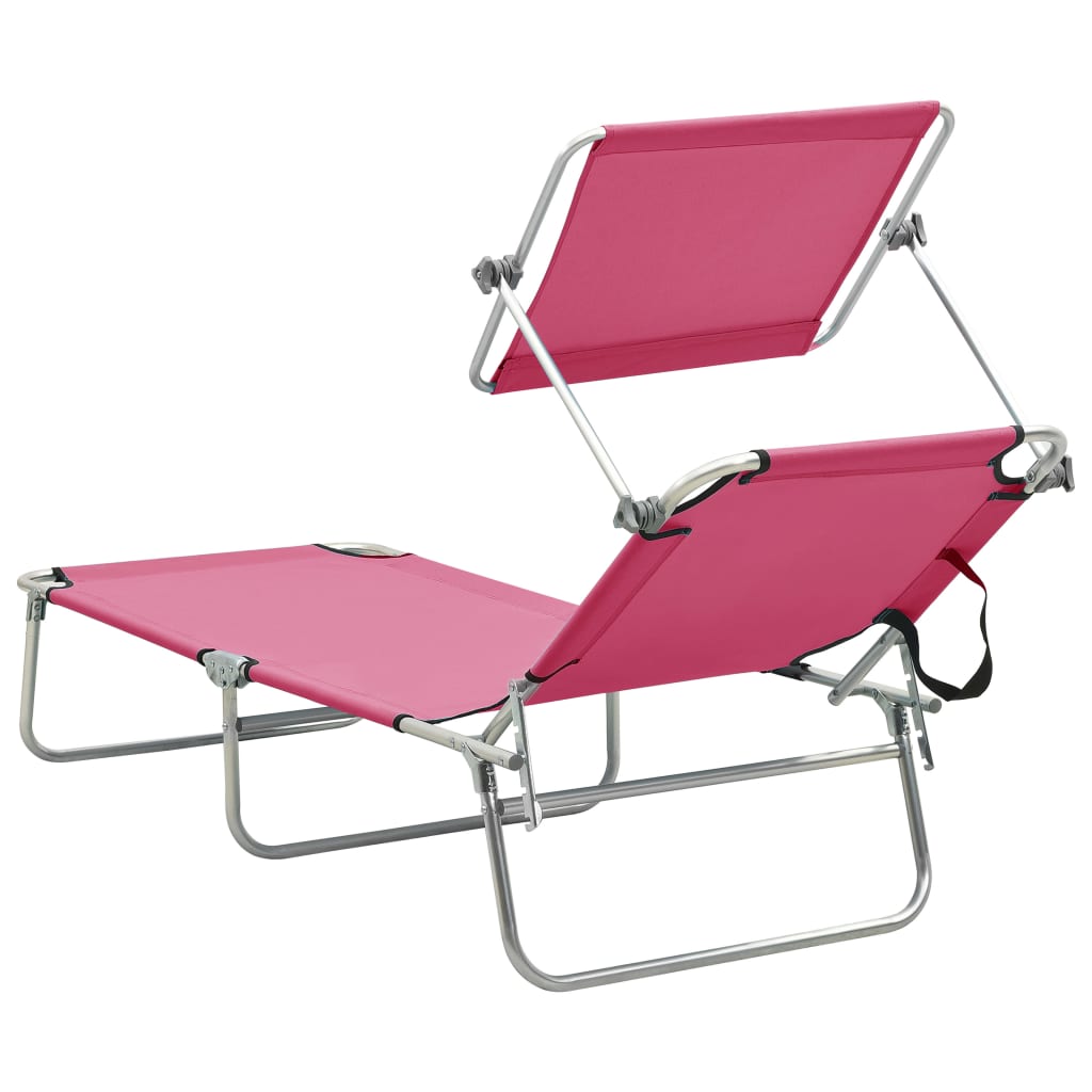 Ligbed inklapbaar met luifel aluminium roze