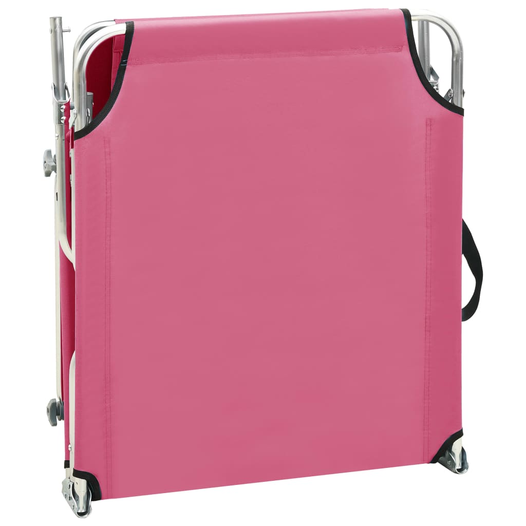 Ligbed inklapbaar met luifel aluminium roze