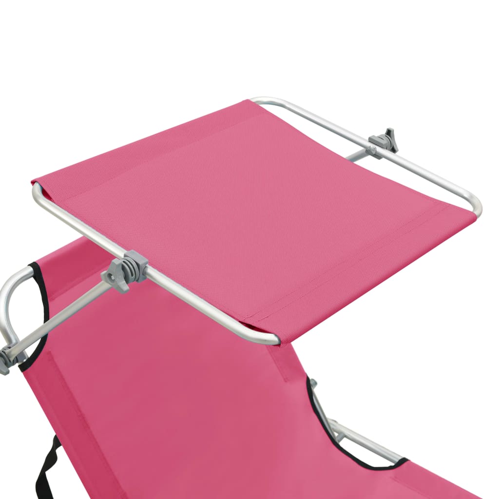 Ligbed inklapbaar met luifel aluminium roze