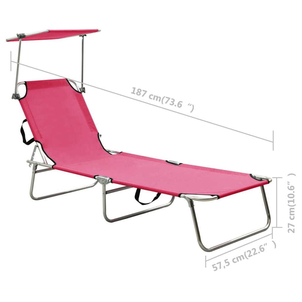 Ligbed inklapbaar met luifel aluminium roze