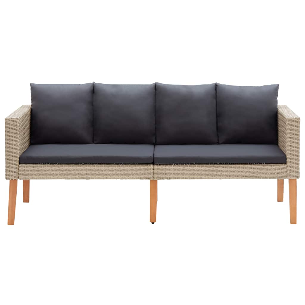 Tuinbank 2-zits met kussens poly rattan beige