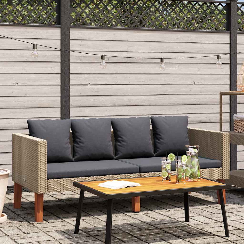 Tuinbank 2-zits met kussens poly rattan beige