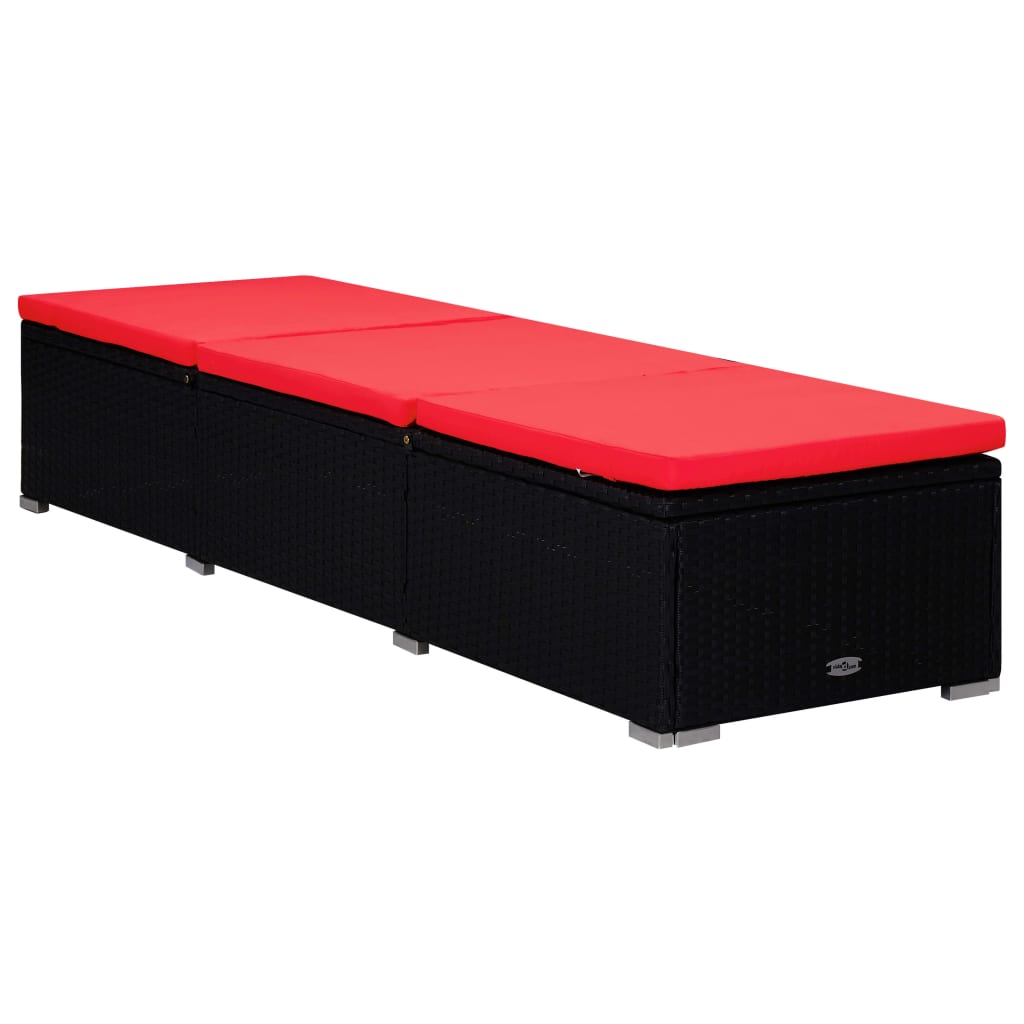 Ligbed met kussen en theetafel poly rattan rood
