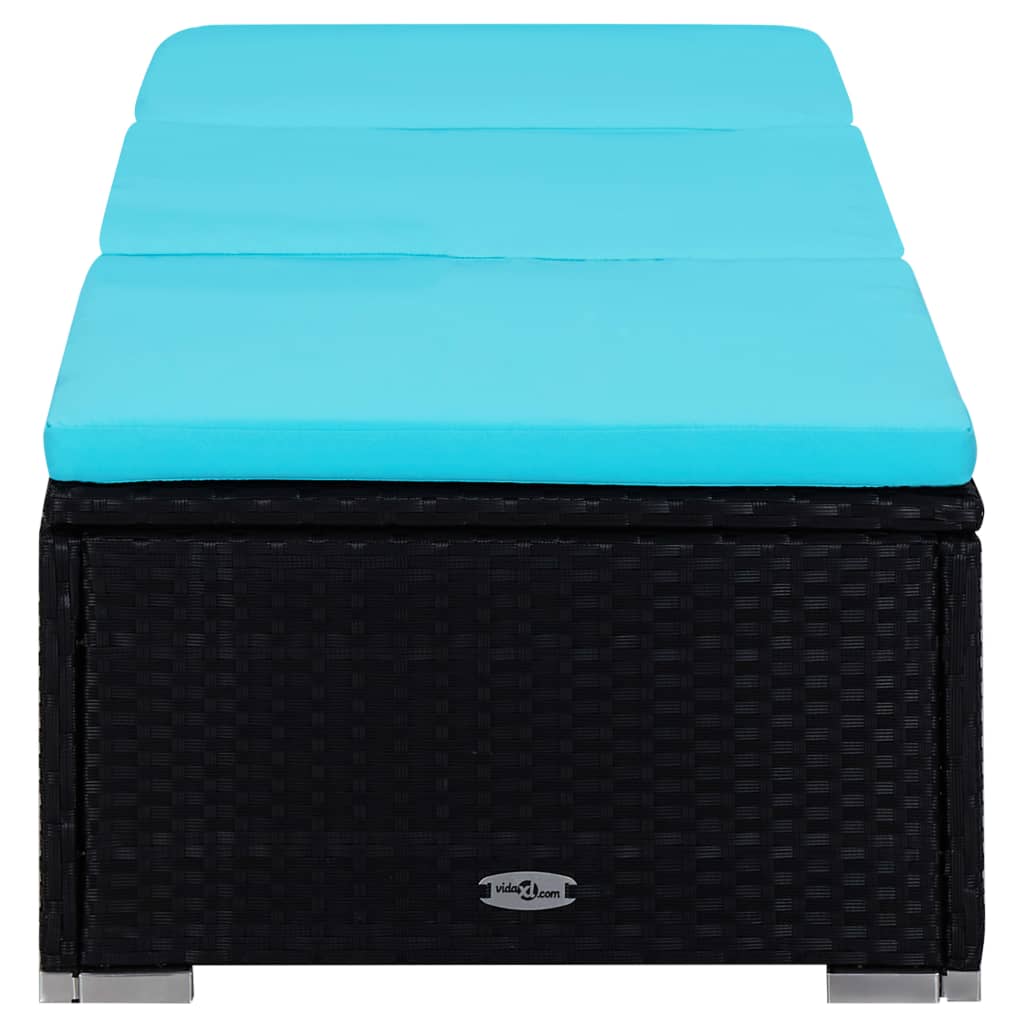 Ligbed met kussen en theetafel poly rattan blauw