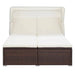 Ligbed met kussen 2-persoons poly rattan bruin