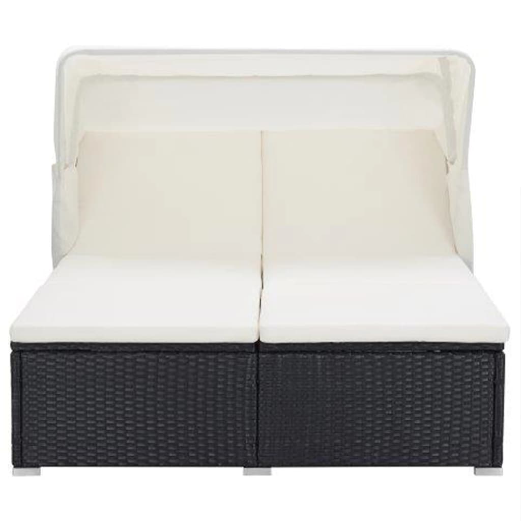 Ligbed met kussen 2-persoons poly rattan zwart