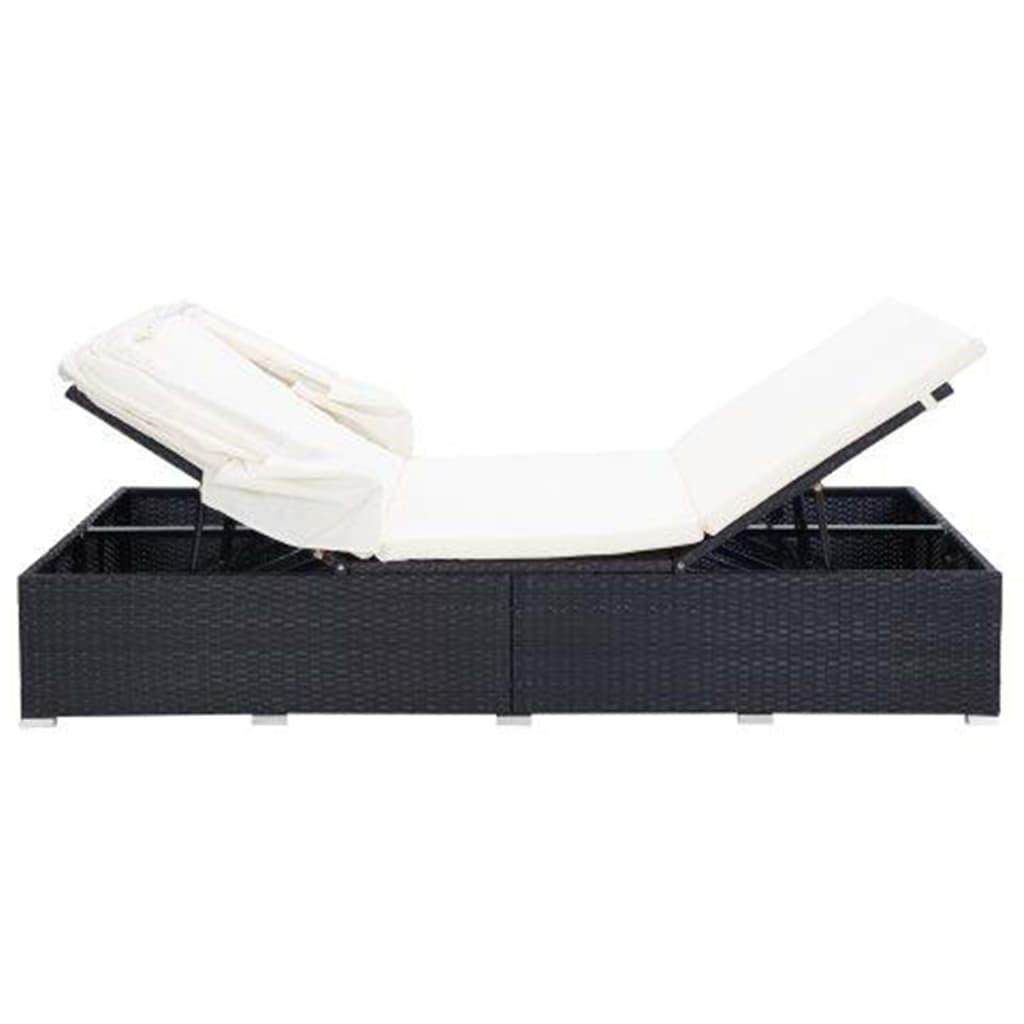 Ligbed met kussen 2-persoons poly rattan zwart