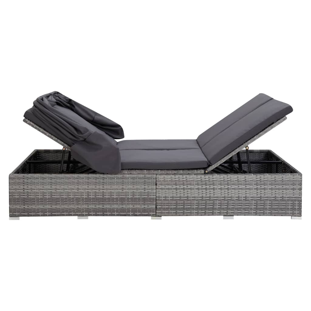 Ligbed met kussen 2-persoons poly rattan grijs