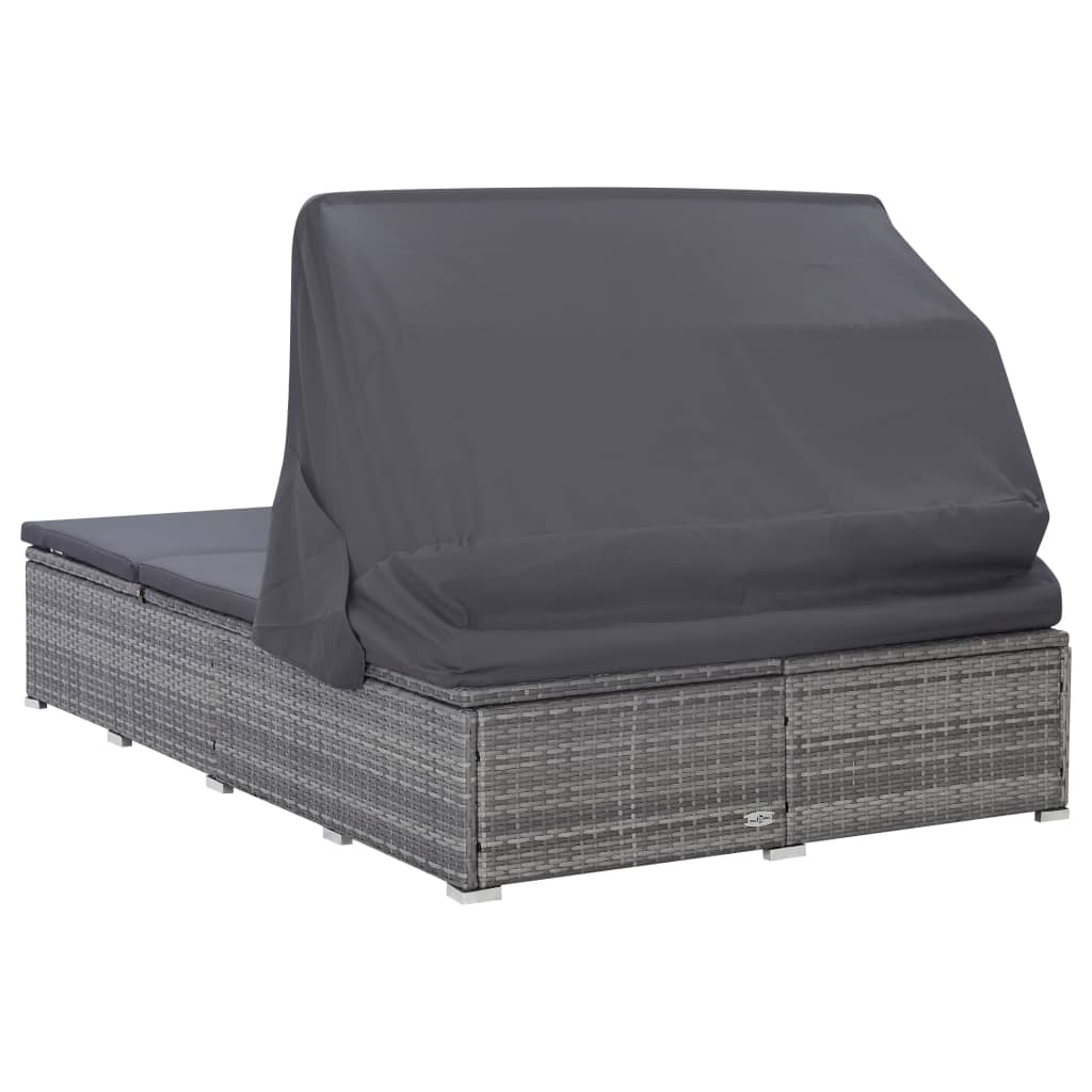 Ligbed met kussen 2-persoons poly rattan grijs