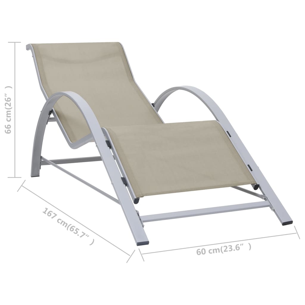 Ligbedden 2 st met tafel aluminium crèmekleurig