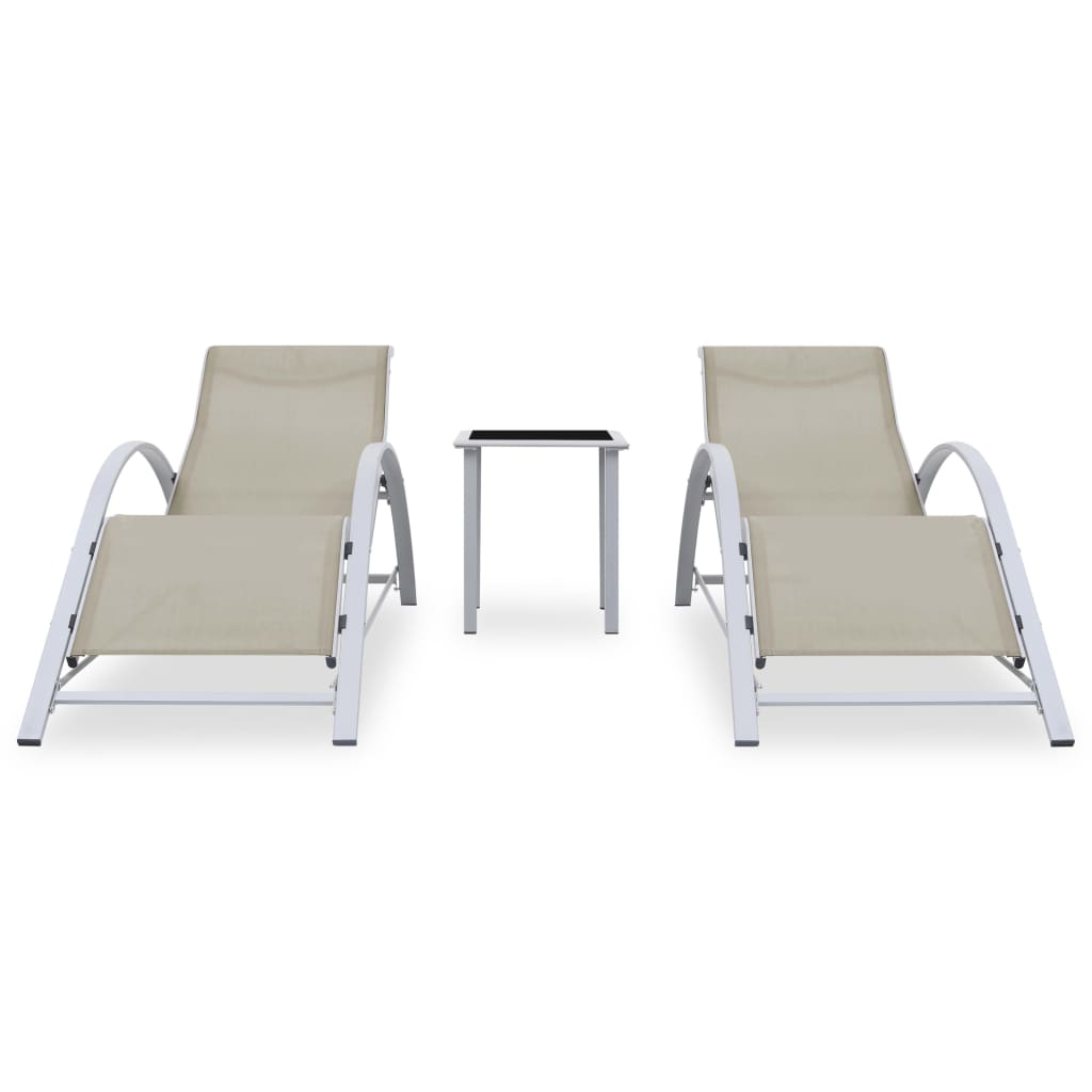 Ligbedden 2 st met tafel aluminium crèmekleurig