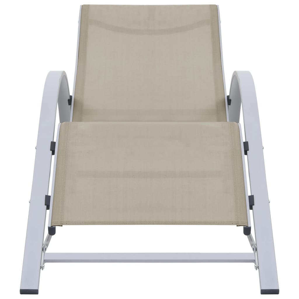 Ligbedden 2 st met tafel aluminium crèmekleurig