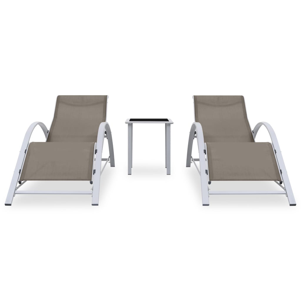 Ligbedden 2 st met tafel aluminium taupekleurig