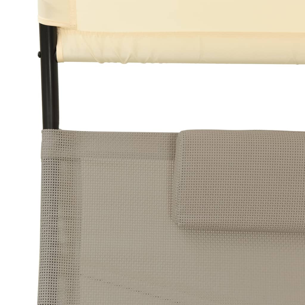 Ligbed tweepersoons met luifel textileen taupe en crèmekleurig