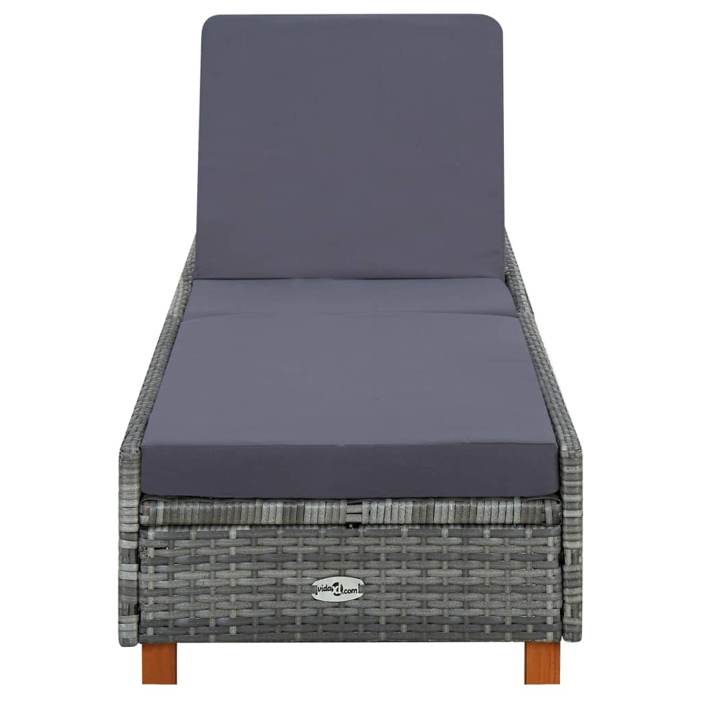 Ligbed met kussen poly rattan grijs