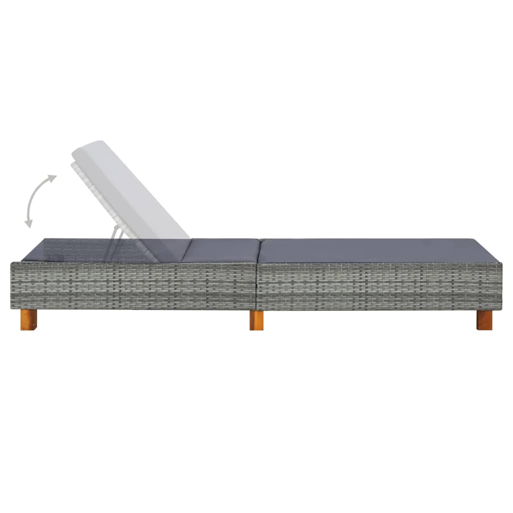 Ligbed met kussen poly rattan grijs