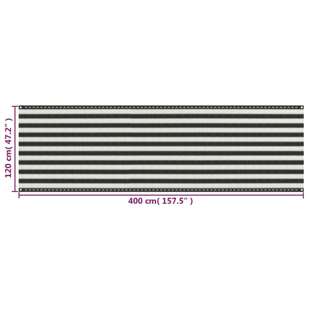 Balkonscherm 120X400 Cm Hdpe Antracietkleurig En Wit 120 x 400 cm Antraciet en wit