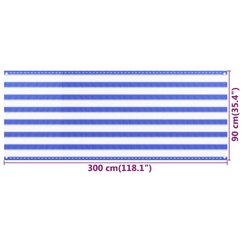 Balkonscherm 90X300 Cm Hdpe Blauw En Wit 90 x 300 cm