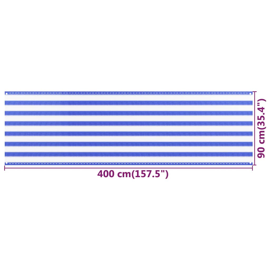 Balkonscherm 90X400 Cm Hdpe Blauw En Wit 90 x 400 cm
