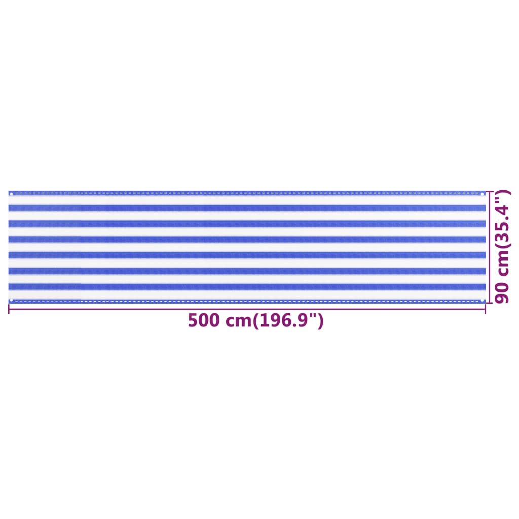 Balkonscherm 90X500 Cm Hdpe Blauw En Wit 90 x 500 cm