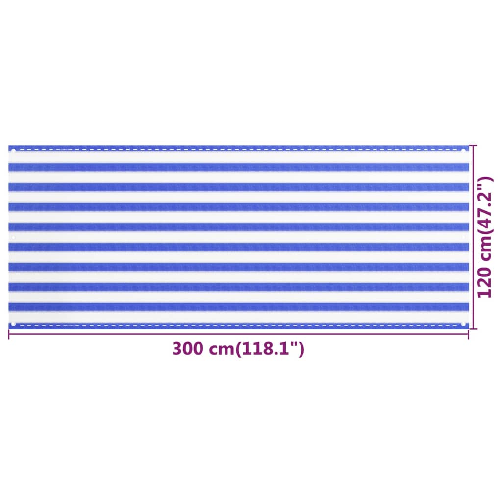 Balkonscherm 120X300 Cm Hdpe Blauw En Wit 120 x 300 cm