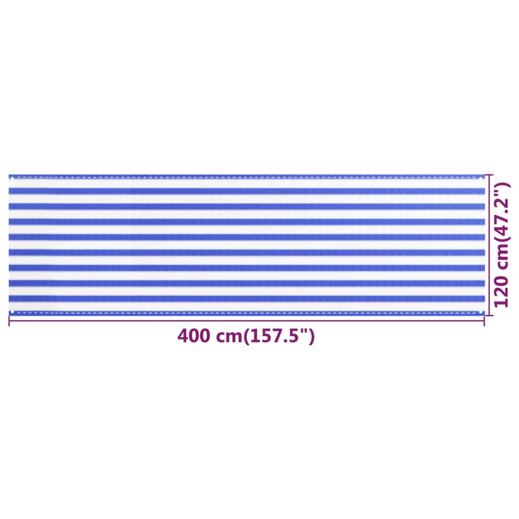 Balkonscherm 120X400 Cm Hdpe Blauw En Wit 120 x 400 cm