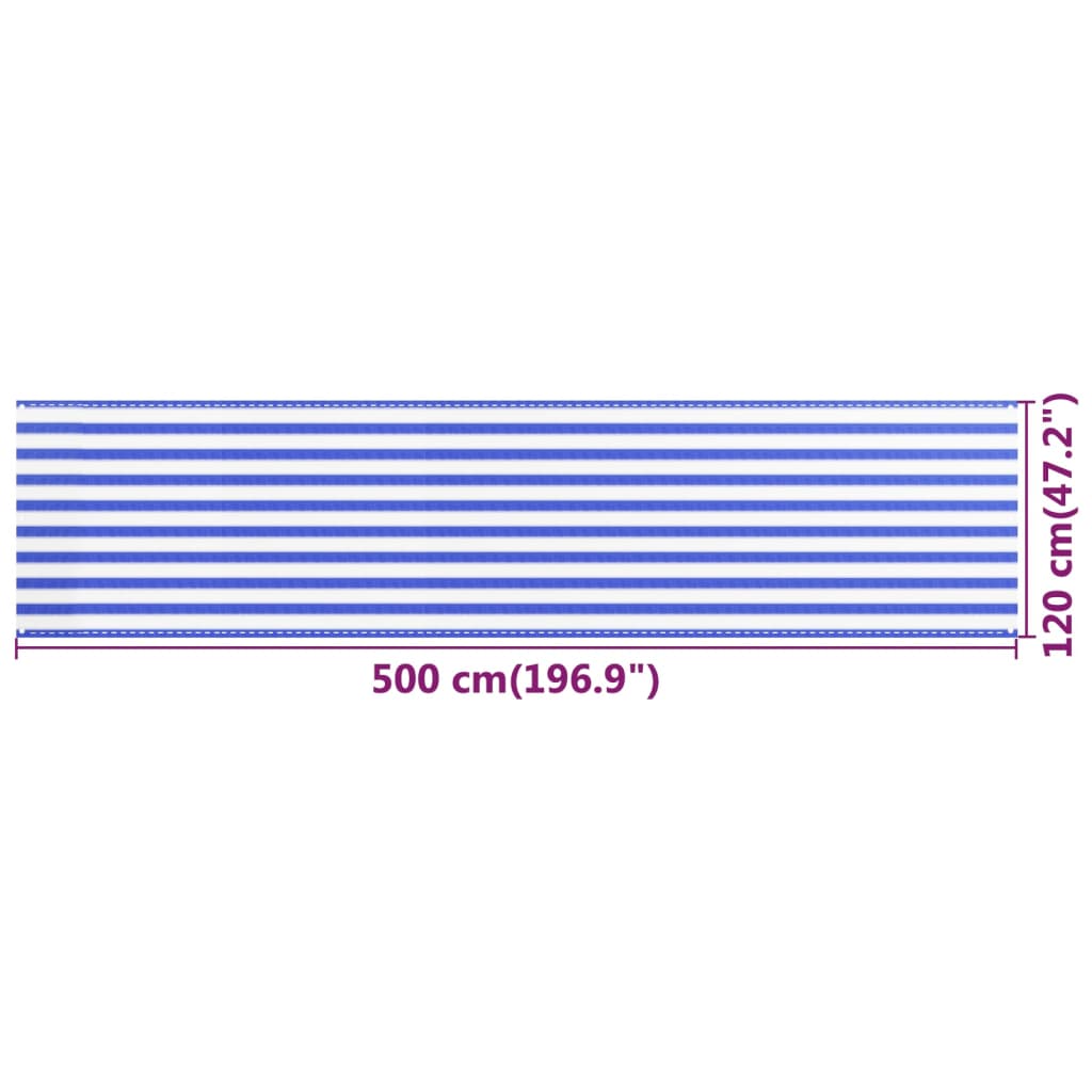 Balkonscherm 120X500 Cm Hdpe Blauw En Wit 120 x 500 cm