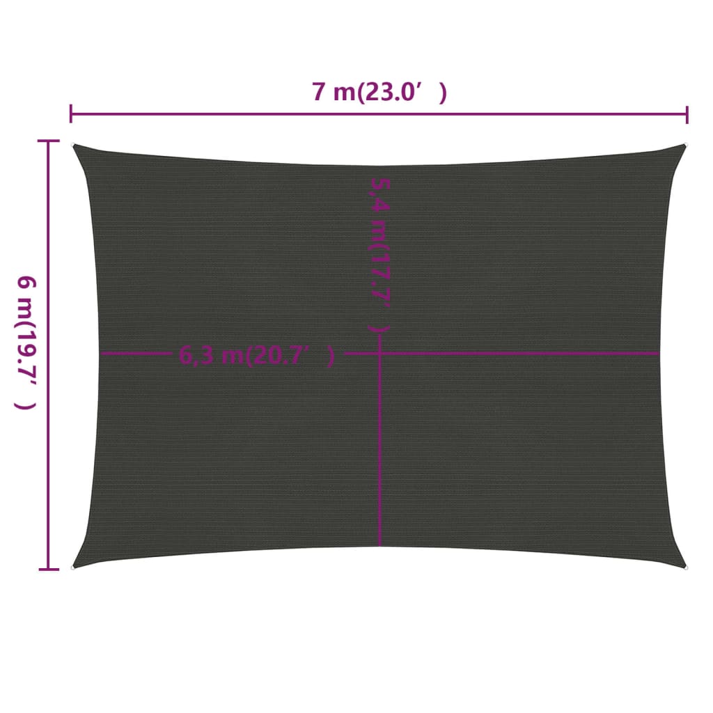 Zonnezeil 160 g/m² 6x7 m HDPE antracietkleurig