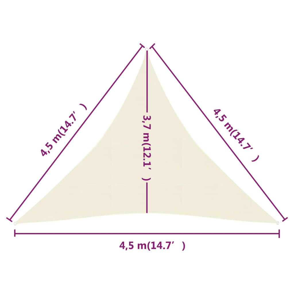 Zonnezeil 160 G/M² 4,5X4,5X4,5 M Hdpe Crèmekleurig 4.5 x 4.5 x 4.5 m