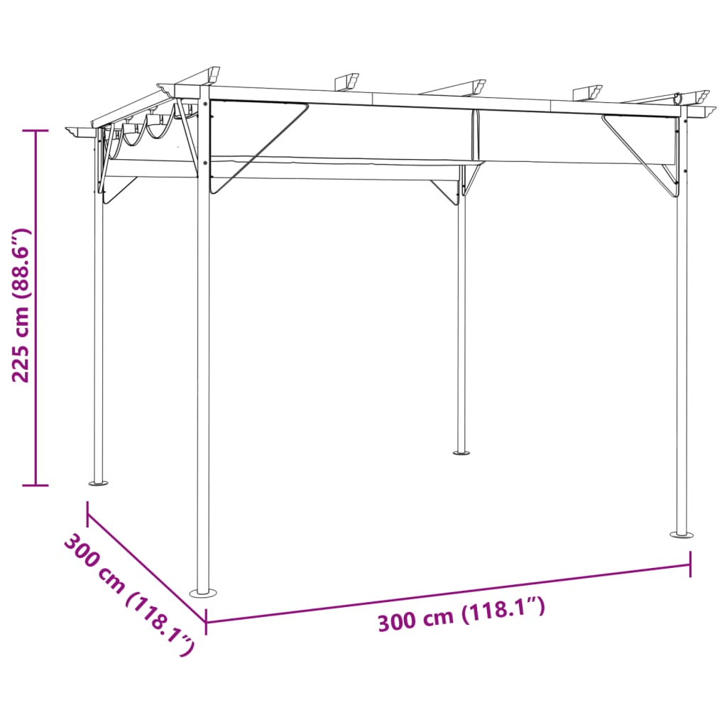 Pergola met uittrekbaar dak 180 g/m² 3x3 m staal taupe