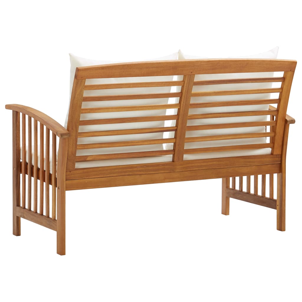 Tuinbank Met Kussens 119 Cm Massief Acaciahout Bruin en wit
