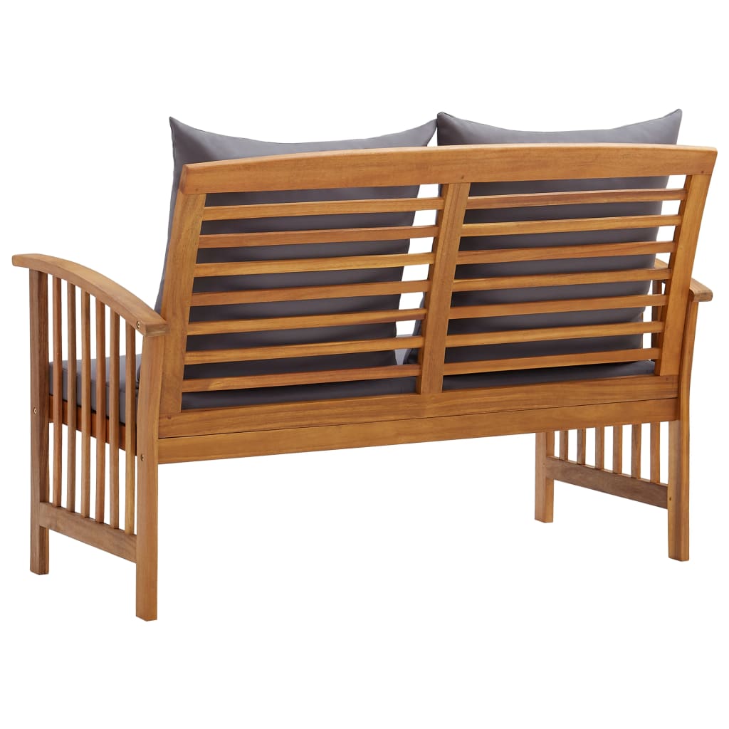 Tuinbank Met Kussens 119 Cm Massief Acaciahout Bruin en donkergrijs