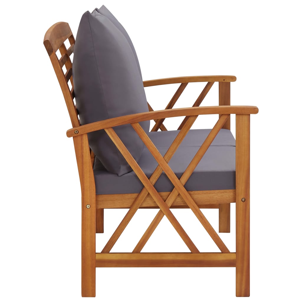 Tuinbank Met Kussens 119 Cm Massief Acaciahout Bruin en grijs