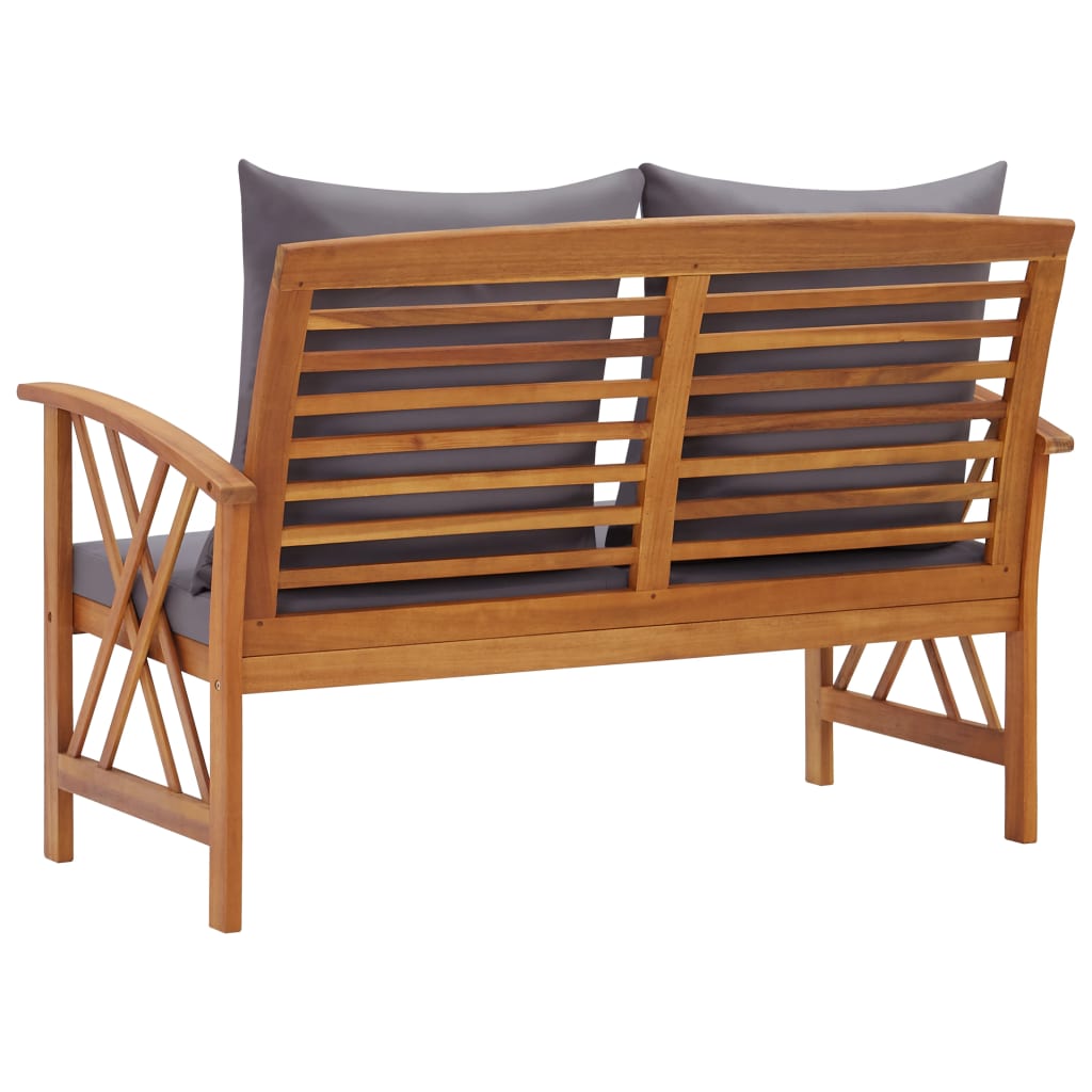 Tuinbank Met Kussens 119 Cm Massief Acaciahout Bruin en grijs