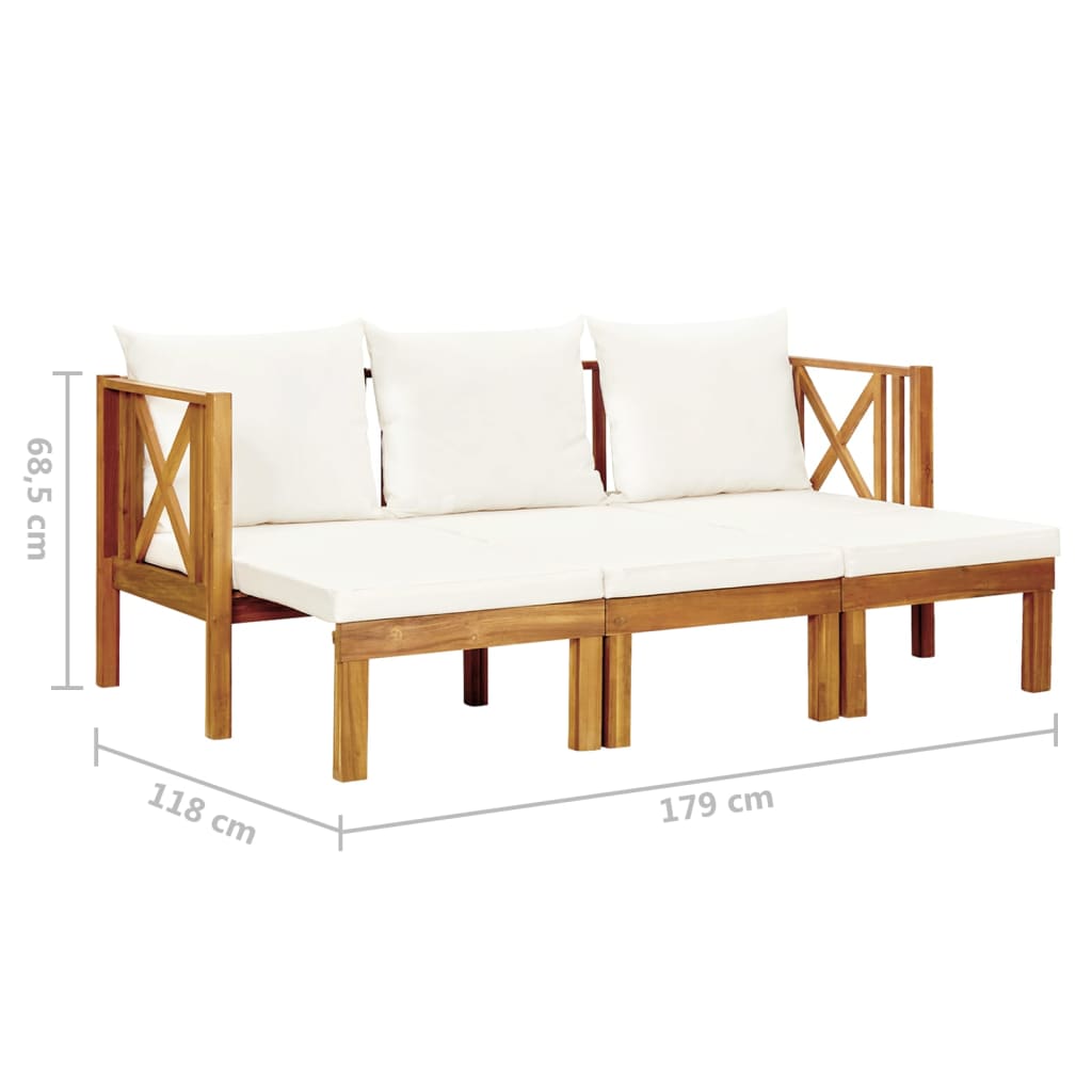 Tuinbank 3-zits met kussens 179 cm massief acaciahout