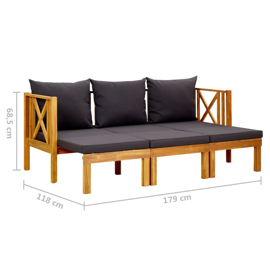 Tuinbank 3-zits met kussens 179 cm massief acaciahout