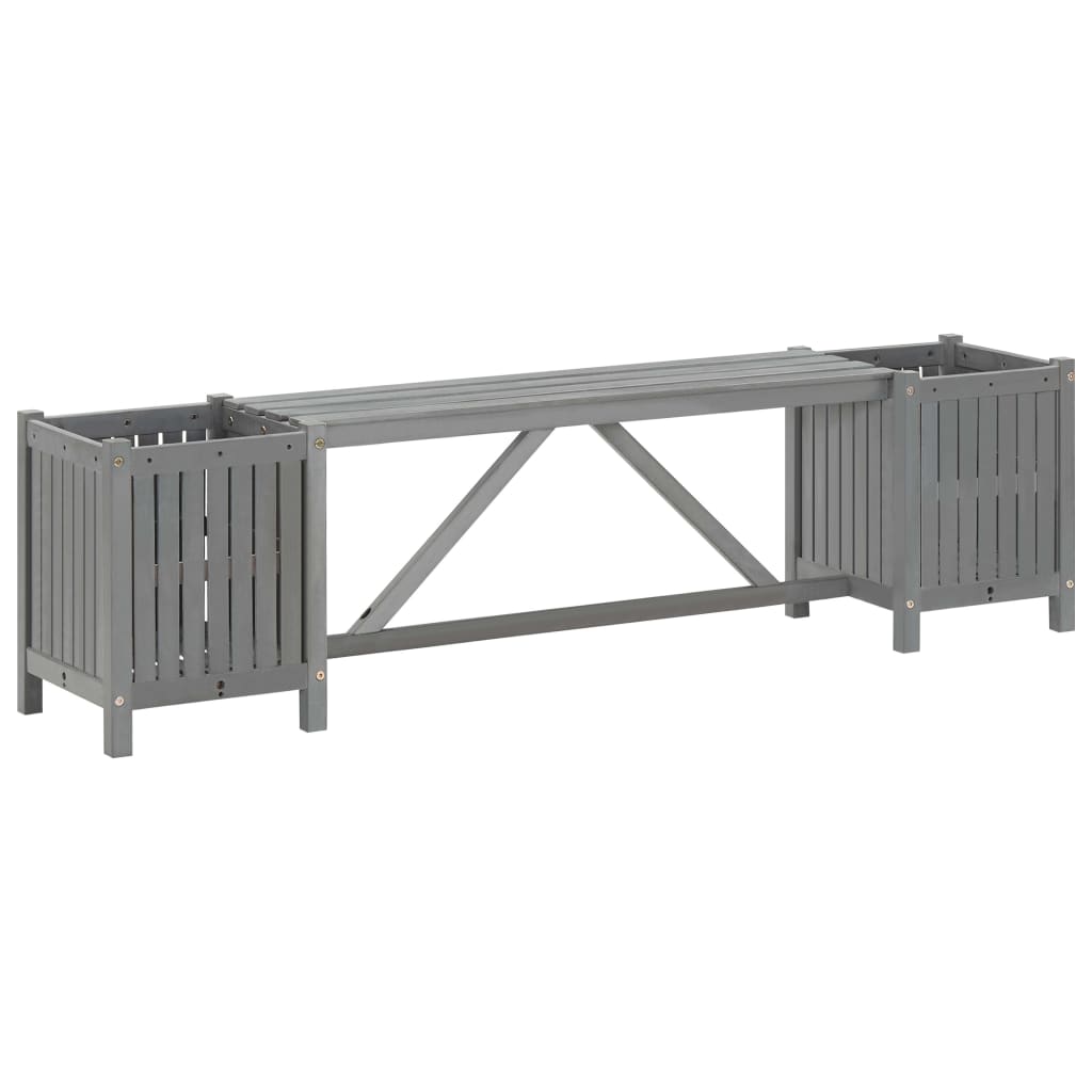 Tuinbank Met 2 Plantenbakken 150 Cm Massief Acaciahout Grijs 150 x 30 x 40 cm
