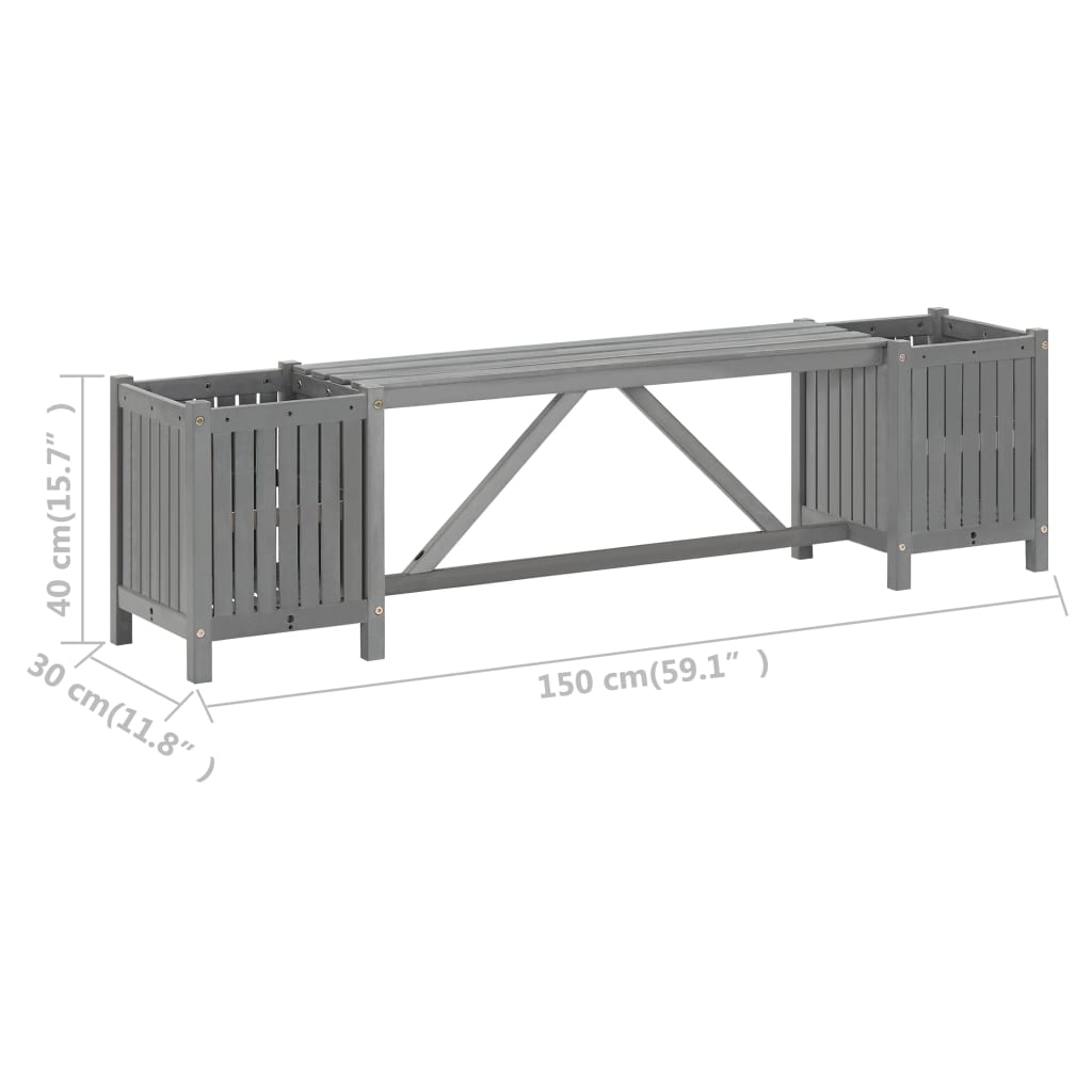 Tuinbank Met 2 Plantenbakken 150 Cm Massief Acaciahout Grijs 150 x 30 x 40 cm