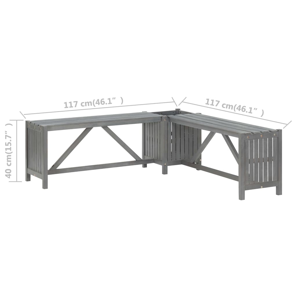 Tuinhoekbank Met Plantenbak 117 Cm Massief Acaciahout Grijs 117 x 117 x 40 cm