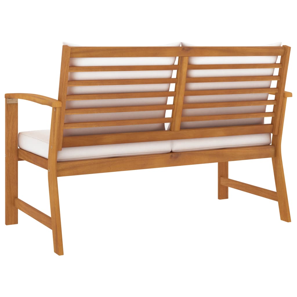 Tuinbank Met Crèmekleurig Kussen 120 Cm Massief Acaciahout