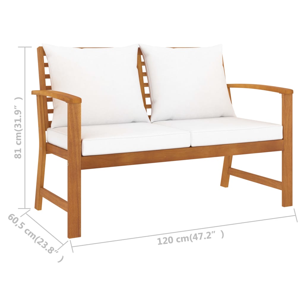 Tuinbank Met Crèmekleurig Kussen 120 Cm Massief Acaciahout