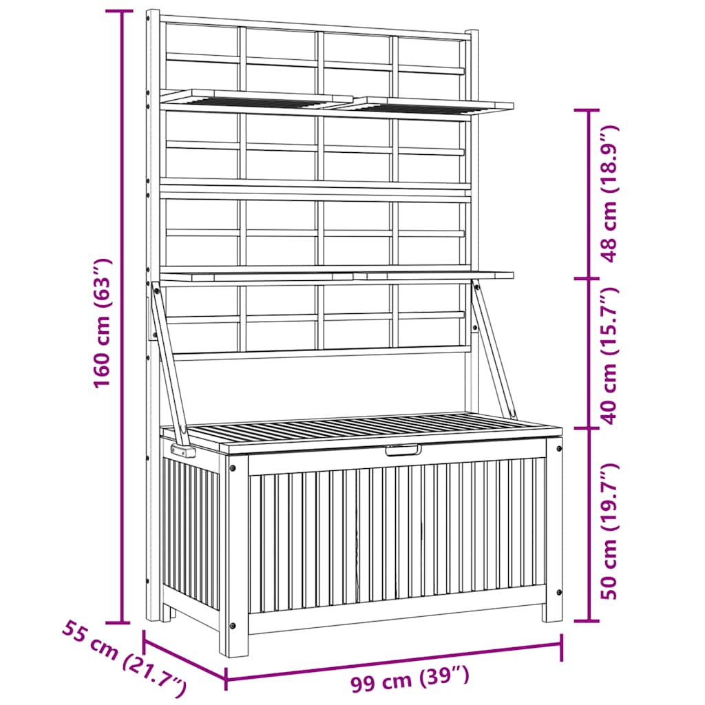 Opbergbox met latwerk 99x55x160 cm massief acaciahout