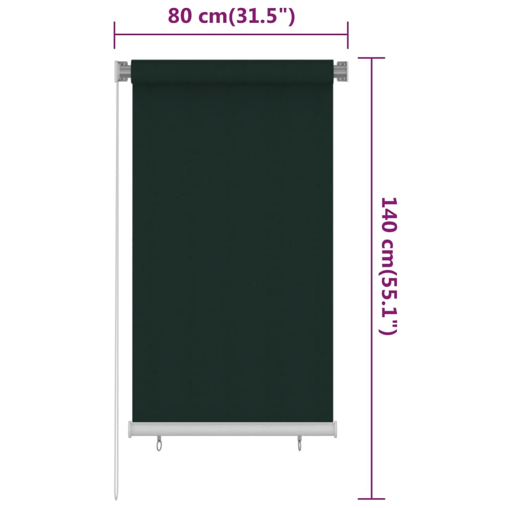 Rolgordijn voor buiten 85(B)x140(H) cm HDPE donkergroen