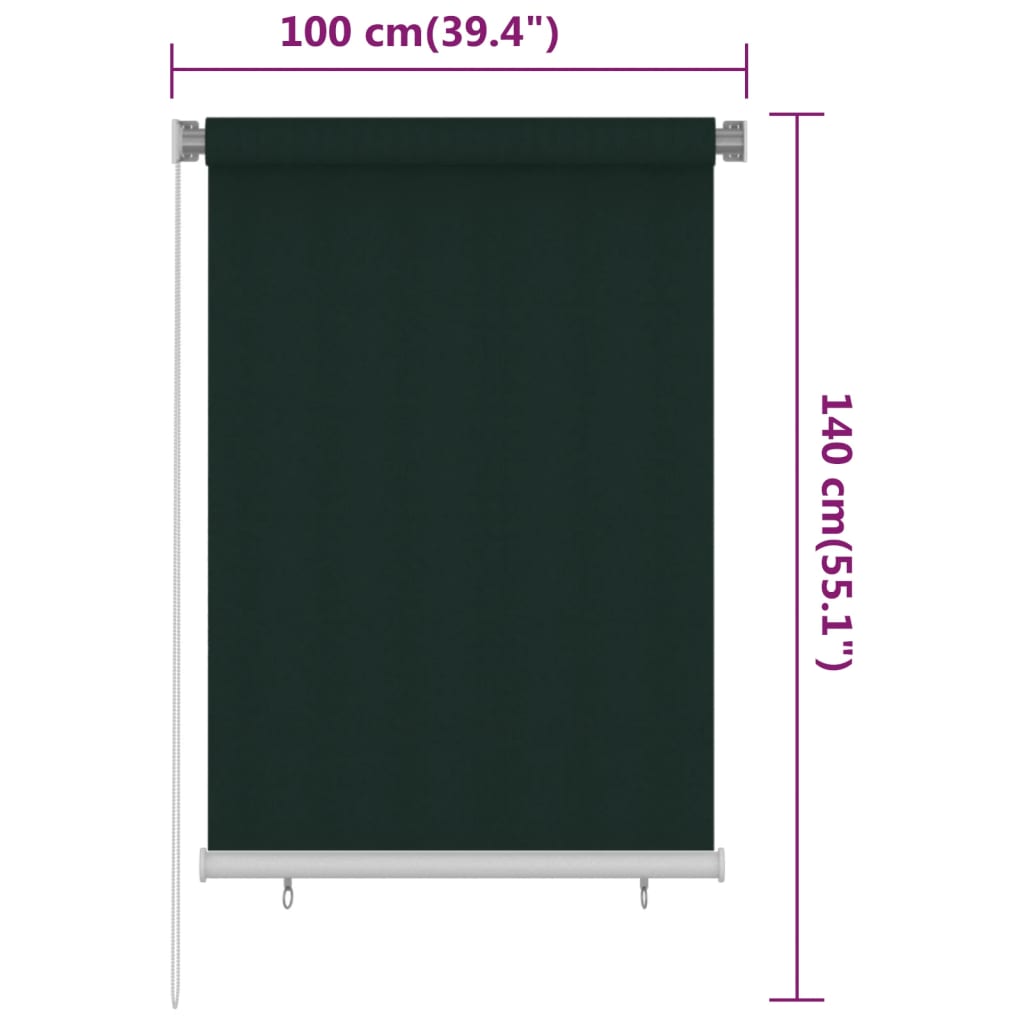 Rolgordijn voor buiten 105(B)x140(H) cm HDPE donkergroen