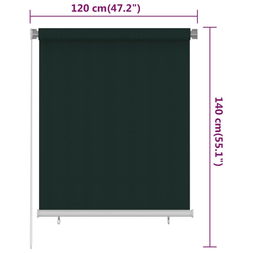 Rolgordijn voor buiten 125(B)x140(H) cm HDPE donkergroen