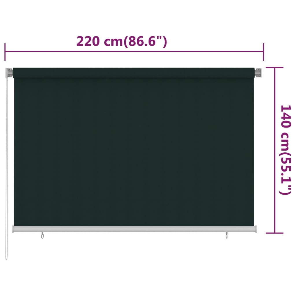 Rolgordijn voor buiten 225(B)x140(H) cm HDPE donkergroen