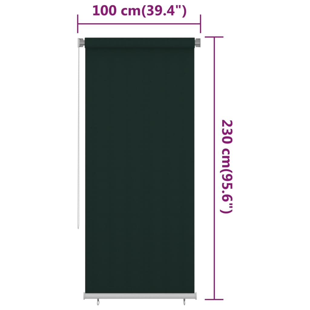 Rolgordijn voor buiten 105(B)x230(H) cm HDPE donkergroen