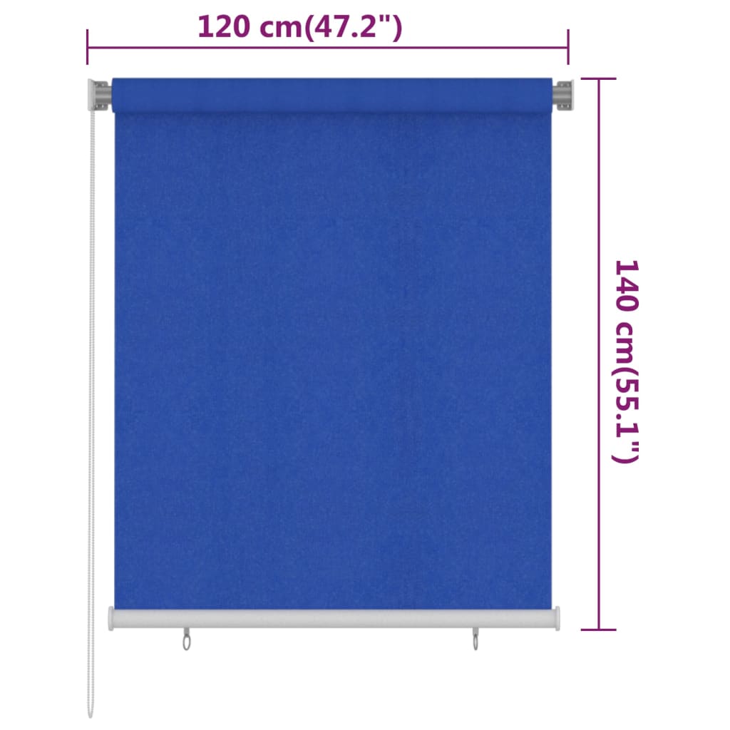 Rolgordijn voor buiten 125(B)x140(H) cm HDPE blauw